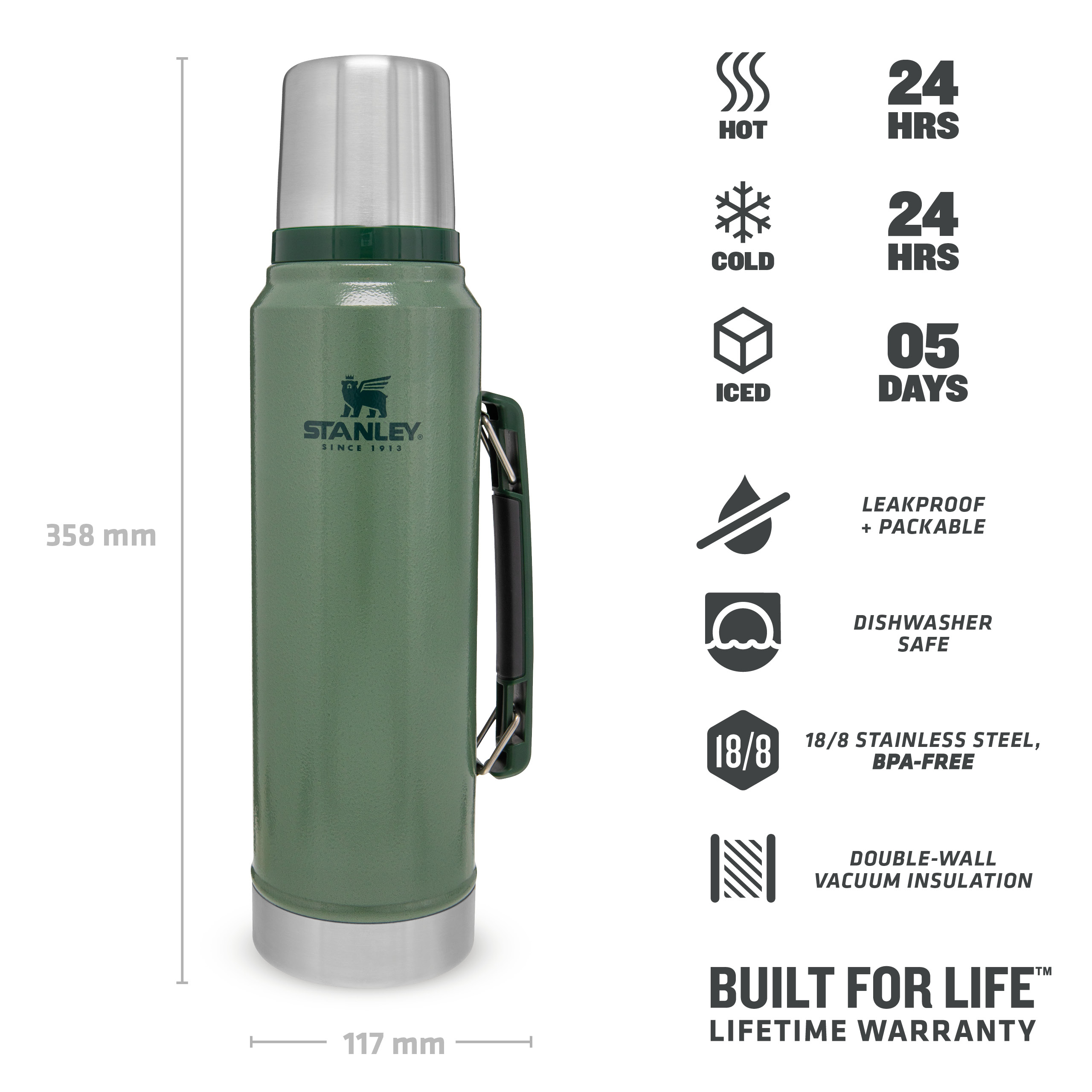 Stanley termoflaske 1,0 liter - grøn - Billede 3